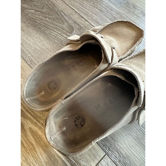 Birkenstock Buckley suede leather gray taupe slip on sandals size 38 - Picture 2 of 7